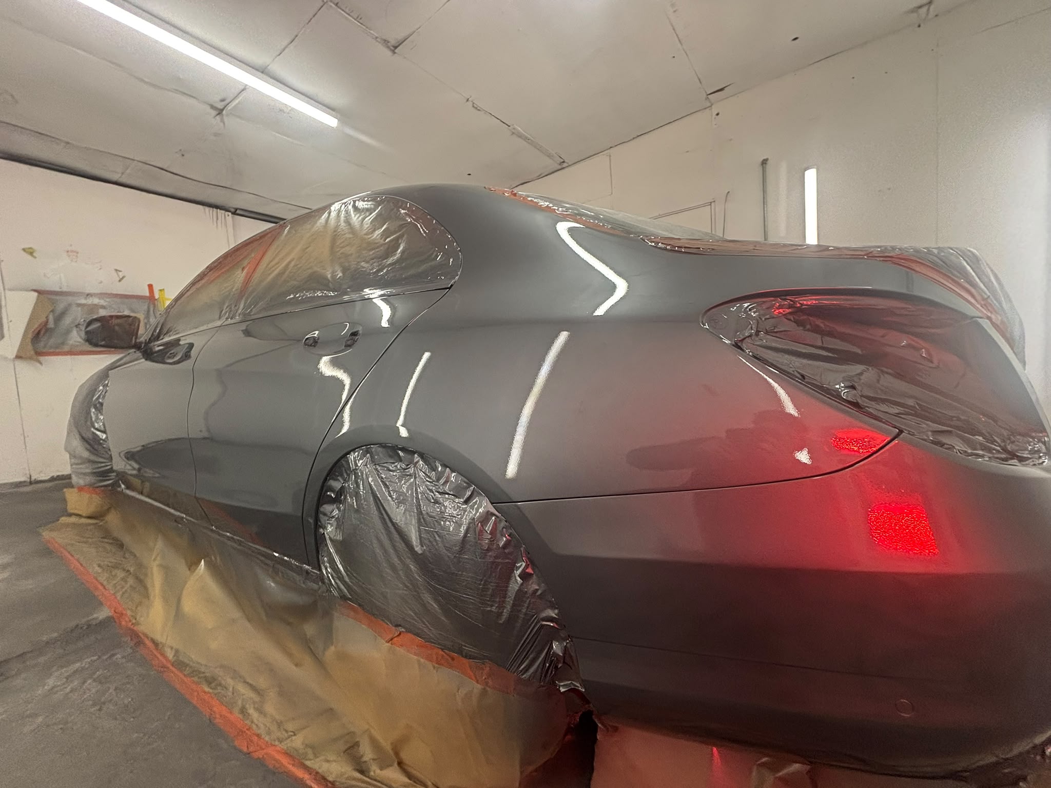 Grey Mercedes saloon resprayed to a factory shine